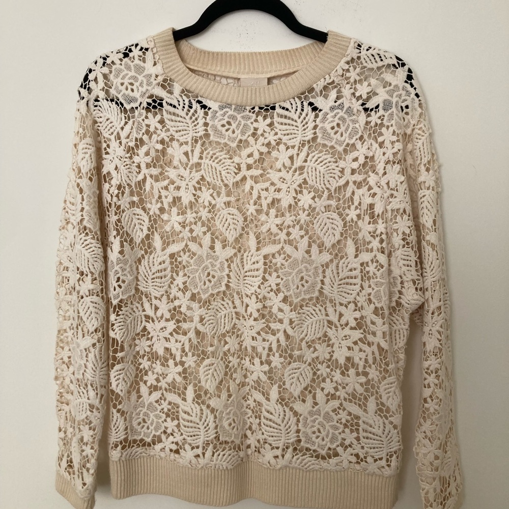 H&M Floral Lace Sweater in Cream